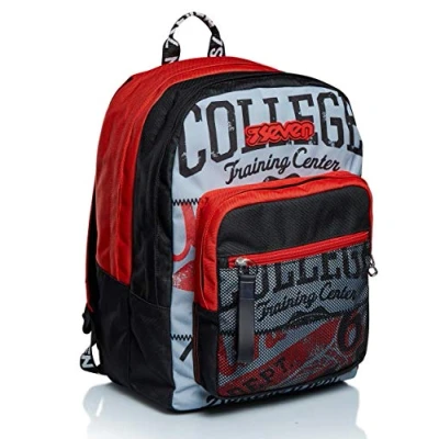 Abbildung von Seven Rucksack, Backpack für Schule, Uni &amp; Freizeit, Geräumige Schultasche Teenager, Mädchen und Jungen, mit Trinkflaschenfach, rot/grau, italienisches Design, EXTRA FIT BRIGHT COLLEGE