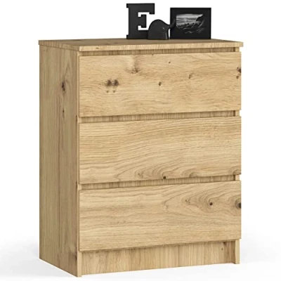 Abbildung von Home Collective Kommode in Artisan Eiche mit 3 geräumigen Schubladen, 60 cm breit, 77 hoch Schlafzimmer Flur Wohnzimmer Organizer Schubladen Holz Highboard Sideboard Schrank