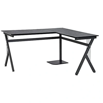 Abbildung von HOMCOM Computertisch Eckschreibtisch L förmiger Winkelschreibtisch Schreibtisch Bürotisch PC Tisch für Arbeitszimmer, schwarz, 155 x 130 76cm