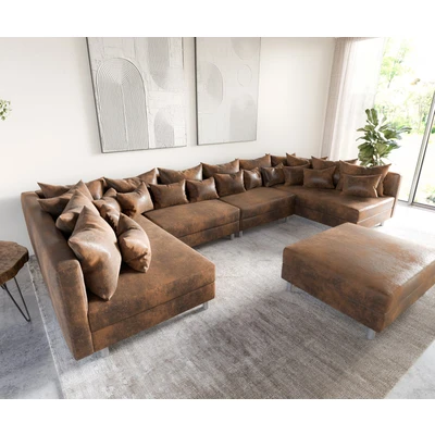 Abbildung von DELIFE Wohnlandschaft Clovis, XL Braun Antik Optik mit Hocker Modules Sofa