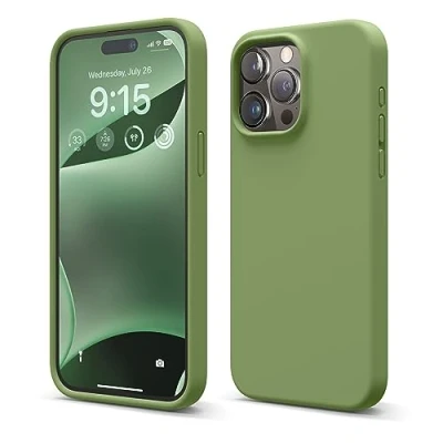 Abbildung von elago Schutzhülle aus Flüssigsilikon, kompatibel mit iPhone 15 Pro Max, Premium Qualität, Rundumschutz [stoßfeste Struktur 4 Schichten], weiches Mikrofaserfutter, Kratzfest (Zederngrün)
