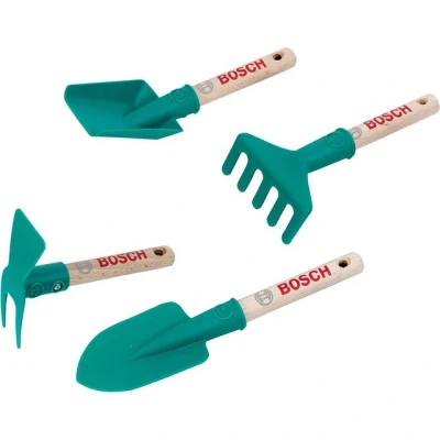 Abbildung von Theo Klein 2735 Bosch Garten Handgeräte Set I Inkl. Spaten, Rechen, Schaufel und Hacke Öse zum Aufhängen Spielzeug für Kinder ab 3 Jahren