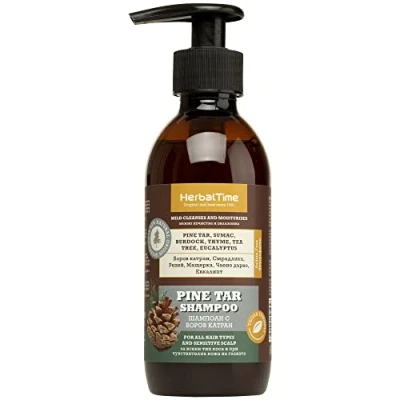 Abbildung von Herbal Time Kiefernharz Shampoo Stärkt Haar und Kopfhaut, bekämpft Haarausfall Teebaumöl, Eukalyptusöl, Thymian Natürliche Inhaltsstoffe Sulfatfrei Vegan Grüner Tee, Eukalyptus, Rizinusöl