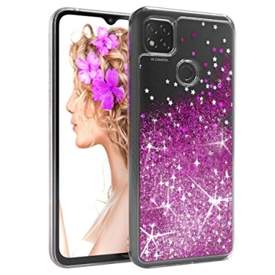 Abbildung von EAZY CASE Hülle kompatibel mit Xiaomi Redmi 9C Schutzhülle Flüssig Glitzer, Handyhülle, Schutzhülle, Back Cover Glitter Flüssigkeit, TPU/Silikon, Transparent/Durchsichtig, Lila