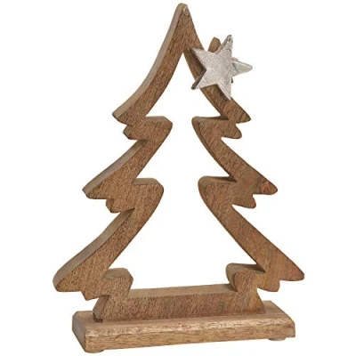 Abbildung von matches21 Tannenbaum &amp; Stern Dekofigur Weihnachtsdeko Holz Metall Figur Weihnachten Silber/braun 1 STK 21x28 cm