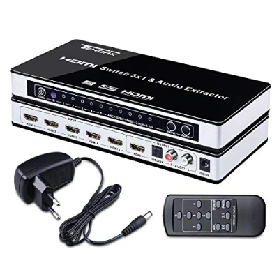 Abbildung von Tendak HDMI Switch, Umschalter 4K 5 Ports Verteiler Schalter auf 1 mit SPDIF und L/R Audio Extractor Fernbedienung Unterstützt ARC UHD 3D