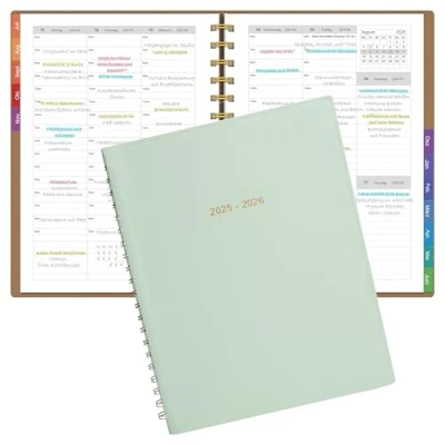 Abbildung von Leapig Terminplaner A4 2025/2026 Softcover mit Farbigem Randregister &amp; Multifunktionalen Seiten Juli 2025 bis Juni 2026 30 Minuten Intervalle Wochenplaner 100 GSM Papier