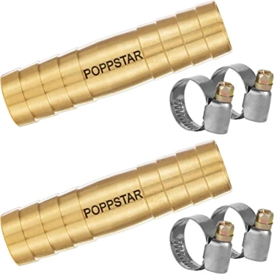 Abbildung von Poppstar 2er Set Messing Schlauchverbinder 1/2 Zoll mit 4 Stück Edelstahl Schlauchschellen für 1/2“ (12,7mm) Gartenschlauch