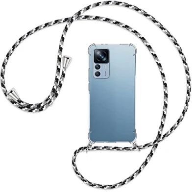 Abbildung von mtb more energy® Handykette kompatibel mit Xiaomi 12T, 12T Pro Camouflage weiß Smartphone Hülle zum Umhängen Anti Shock Full TPU Case