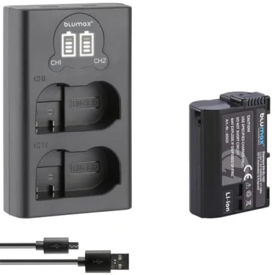 Abbildung von blumax Akku Ersatz für Nikon EN EL15c 2400mAh mit NTC Sensor &amp; V1 Gehäuse + Mini Dual Charger EL15b EL15a EL15 Z8 Z7 II Z6 III Zf