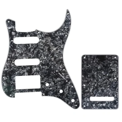 Abbildung von Musiclily SSH 11 Löcher Strat Gitarren Schlagbrett und Backplate Set für Fender USA/Mexican Standard Stratocaster Modern Style, 4 lagig Black Pearl