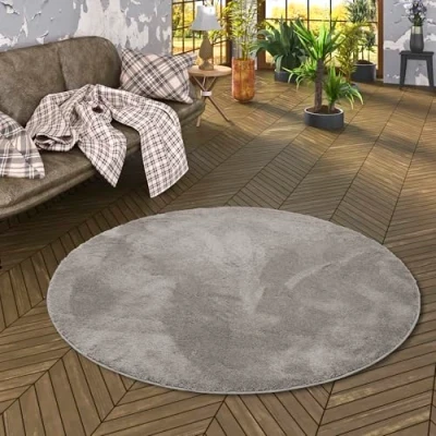 Abbildung von Pergamon Luxus Super Soft Hochflor Langflor Teppich Rund Flauschig Weich Wohnzimmer Schlafzimmer Silky Grau