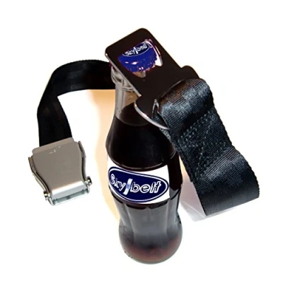 Abbildung von Skybelt Flugzeuggürtel Silber/Schwarz m. Flaschenöffner Airline Seatbelt Gürtel