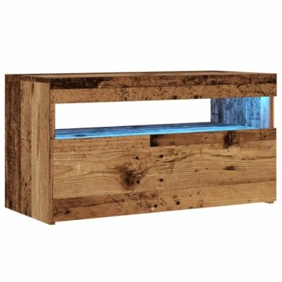 Abbildung von vidaXL TV Schrank 2 STK., Fernsehtisch mit Stauraum LED Leuchten, Lowboard für Fernseher, Fernsehschrank Wohnzimmer, Altholz Optik Holzwerkstoff