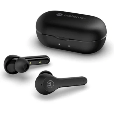 Abbildung von Motorola Sound Moto Buds 085 Kabellose Ohrhörer In Ear Kopfhörer 15 Stunden Betriebszeit Kompaktes Ladegerät Wasser und schweißfest Touch Sprachsteuerung Schwarz, S/M/L