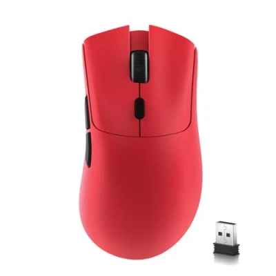 Abbildung von MAMBASNAKE x Attack Shark R1 59 g leichte kabellose Tri Mode Gaming Maus, 2,4G/Bluetooth/Kabelverbindung, 5 programmierbare Tasten, 6 einstellbare DPI bis zu 18000, PixArt PAW3311 Rot