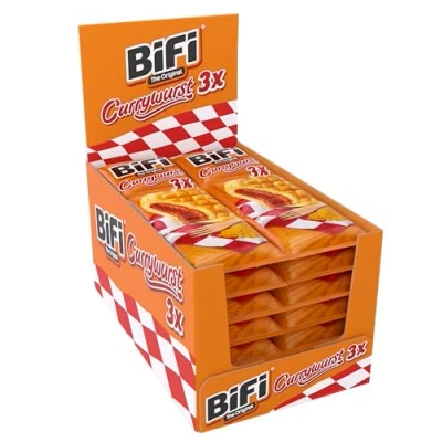 Abbildung von BiFi Currywurst 20er Pack (20 x 60g) Salami Wurstsnack mit Currysauce in einem lockeren Teig Wurst im Weizenbrötchen To Go für Unterwegs, Büro oder beim Sport Schinkenwurst