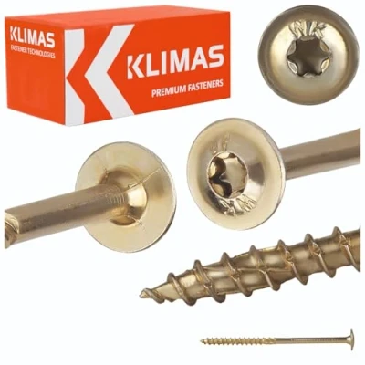 Abbildung von KLIMAS Holzschrauben Torx Tellerkopfschrauben TX Gelb Schrauben Flachkopfschrauben Holz Tellerkopf Set Dachkonstruktion 10x180 mm 25 Stück