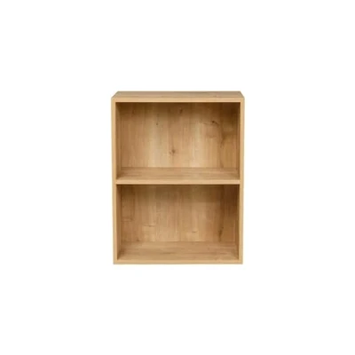 Abbildung von furni24 Breites Bücherregal mit 2 Fächern, Holzregal, Würfelregal, Aufbewahrungsregal, Saphir Eiche, 60x31x77h