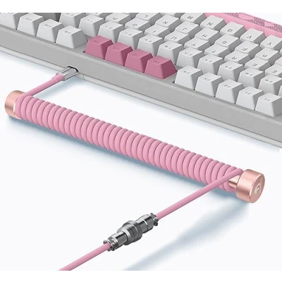 Abbildung von MAMBASNAKE Custom Spiral Tastaturkabel und Aviator Cable Winder Set Fixed Rod Metall Gewichtsstange + USB C Kabel mit Abnehmbar Luftfahrtstecker von Gaming Tastaturen Rosa