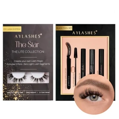 Abbildung von Aylashes Fake Lashes Starterset, künstliche Wimpern natürlich, THE STAR STARTER KIT (10 12mm)