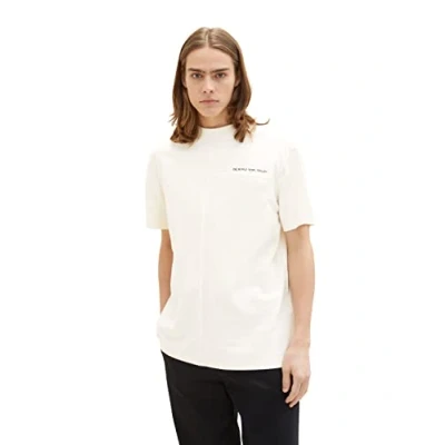 Abbildung von TOM Tailor Denim MIT ZIERNÄHTEN Tshirt print, Herren, Größe: Medium, Wool white
