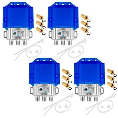 Abbildung von 4X HQ DiseqC Schalter Switch 2/1 mit Wetterschutzgehäuse HB DIGITAL 2X SAT LNB 1 x Teilnehmer/Receiver für Full HDTV 3D 4K UHD + 12 Vergoldete F Stecker Vergoldet