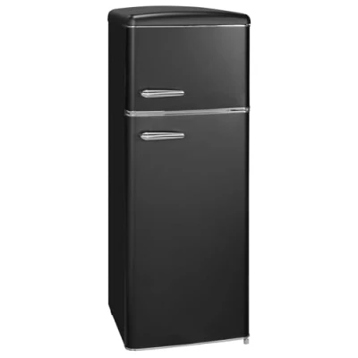 Abbildung von Exquisit Retrokühlschrank RKGC270 45 H 160E mattschwarz 206 L Volumen Retro Kühlschrank mit Gefrierfach freistehend Türablagen &amp; Glasablagen LED Licht