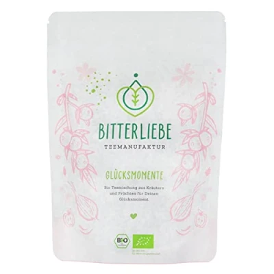 Abbildung von BitterLiebe® Teemanufaktur Glücksmomente Bio Kräutertee lose mit der Kraft Bitterstoffe I Bitterkräuter, Zitronengras, Pfefferminze uvm. ca. 70 Tassen (130g)