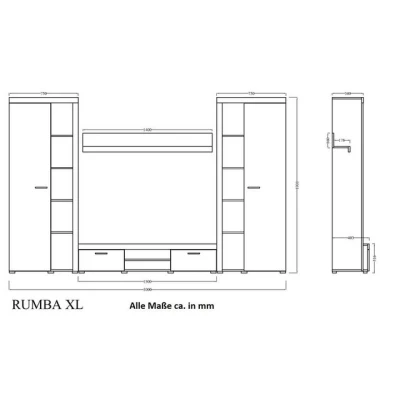 Abbildung von Küchen Preisbombe Wohnwand Rumba XL Schrankwand Anbauwand Wohnzimmer Beton Optik + Weiss matt, (4 St)
