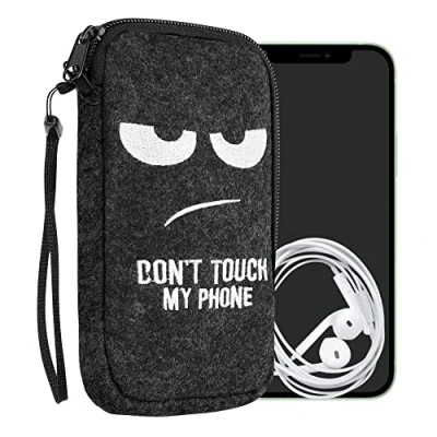 Abbildung von kwmobile Handytasche für Smartphones XL 6,7/6,8&quot; Handy Filztasche Good Vibes Only Weiß Dunkelgrau 17,2 x 8,4 cm Innenmaße
