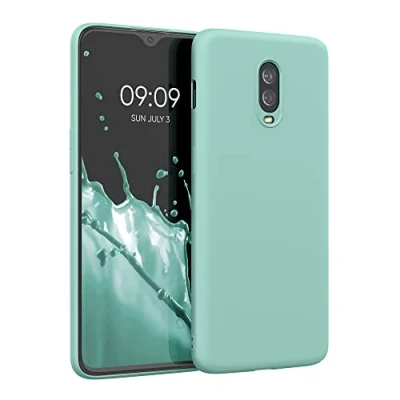 Abbildung von kwmobile Hülle kompatibel mit OnePlus 6T gummierte TPU Silikon Handyhülle Schutzhülle für kabelloses Laden Case in Mintgrün matt
