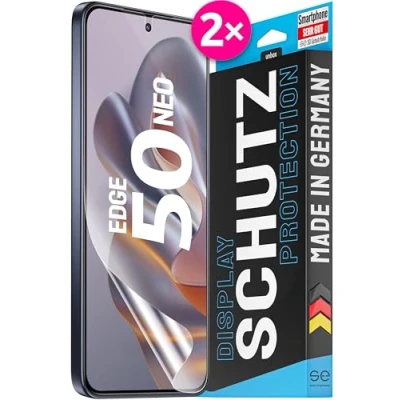 Abbildung von 2x se® 3D SCHUTZFOLIE Transparent für Motorola Edge 50 Neo, Selbstheilend, 100% Fingerabdruck &amp; FaceID kompatibel, einfache blasenfreie Installation, Ultra Klar, Stoß Kratzfest TPU, aus Deutschland
