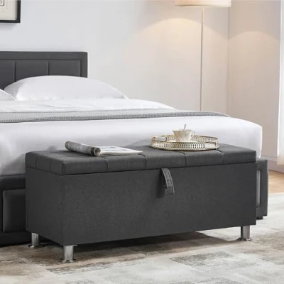 Abbildung von Vida Designs Valencia Ottomane, Stoffdeckel, Sitz, Hocker, Fensterbank, Truhe, Spielzeug Aufbewahrungsbox, Pouffee, Fußhocker, dunkelgrau Leinen