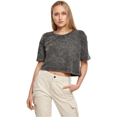 Abbildung von Build Your Brand Damen BY054 Ladies Acid Washed Cropped Tee T Shirt, Darkgrey White, L