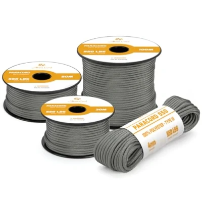 Abbildung von Abma Cord Paracord 4mm 50m Schnur Typ III 550 Seil 7 Kern für Outdoor, Camping, Survival, Basteln, Armband Max. 250kg Kohlengrau