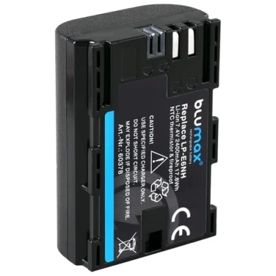 Abbildung von Blumax Akku kompatibel mit Canon LP E6NH (2400mAh) Infochip NTC Sensor &amp; V1 Gehäuse EOS R RA R6 MarkII R5 R5c R7, Schwarz