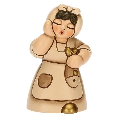 Abbildung von THUN Frau mit handverziertem Keramikfisch, Farbe Champagner, Linie Klassische Krippe, Weihnachtsdekoration Haus, 5 x 4,6 8,2 cm h