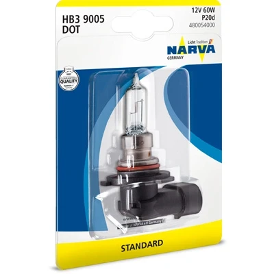 Abbildung von NARVA 480054000 Glühlampe, Fernscheinwerfer HB3 12V 60W Halogen TOYOTA: Auris Schrägheck, Avensis III Station Wagon, Verso, BMW: 5 Limousine