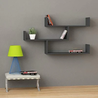 Abbildung von HOCUS PICUS Wandregal mit 3 Ebenen Modernes Holz Bücherregal für Wohnzimmer, Schlafzimmer, Büro 120x23x66 cm Anthrazit Grau