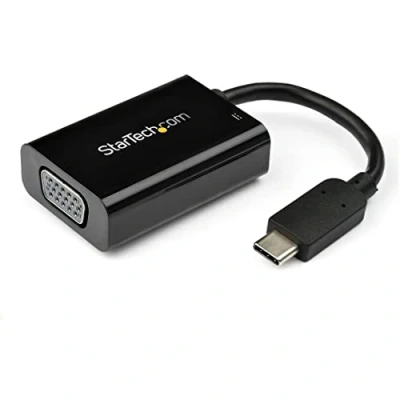 Abbildung von StarTech.com USB C auf VGA Adapter mit Power Delivery 1080p Typ Monitor Video Konverter Ladefunktion 60W PD Pass Through Thunderbolt 3 Kompatibel Schwarz (CDP2VGAUCP)