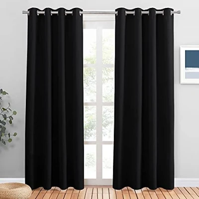 Abbildung von PONY DANCE Abdunkelnde Vorhänge mit Ösen Gardienen 2 Set H 210 x B 132 cm Schlafzimmer Gardinen und Schwarz Blickdicht Verdunklungsvorhänge