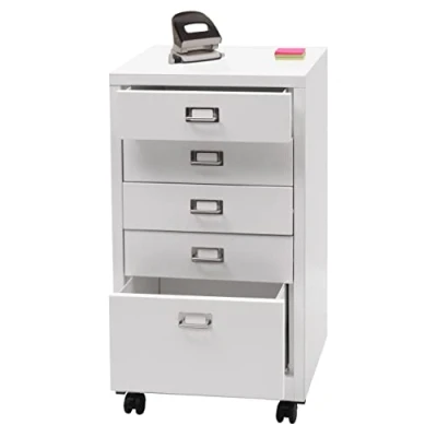 Abbildung von Mendler Rollcontainer HWC L49, Schubladenschrank Stahlschrank Aktenschrank, Metall 75x40x41cm 5 Schubladen weiß