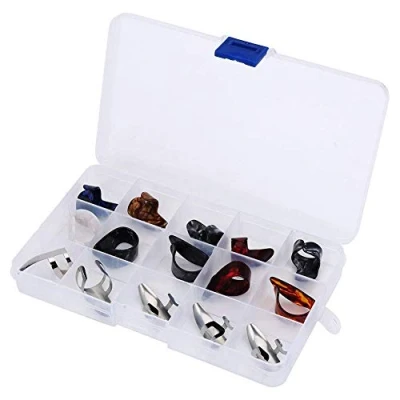 Abbildung von 15 Stück Gitarre Finger Pick DIY Daumen &amp; Picks Ring Displayschutzfolie mit Aufbewahrungsbox Gitarren Zubehör