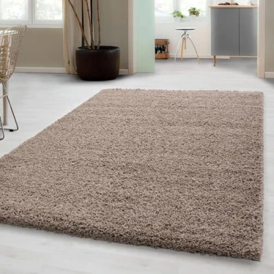 Abbildung von Carpetsale24 Shaggy Hochflor Teppich Wohnzimmer 200x300 (200x290 cm) Beige Modern Flauschiger Extra Weich, Pflegeleicht und Einfarbig für Schlafzimmer, Esszimmer Küche