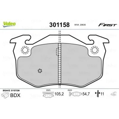 Abbildung von VALEO 301158 Bremsbelagsatz FIRST Hinterachse exkl. Verschleißwarnkontakt ohne Anti Quietsch Blech RENAULT: CLIO 2, 1, Megane I Grandtour