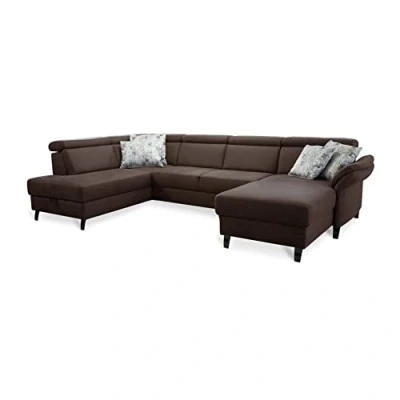 Abbildung von Cavadore Wohnlandschaft Ammerland mit Federkern, Schlafsofa Ottomane links und Longchair rechts, inkl. Kopfteilverstellung, 317 x 84 193, lederoptik cognac