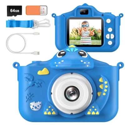 Abbildung von Adicop Kinderkamera Digitalkamera 1080P 2.0 Zoll Bildschirm Fotokamera Kinder Kamera Fotoapparat mit 64GB SD Karte für 3 10 Jahre Mädchen/Jungen Geschenk Spielzeug Geburtstags Weihnachten