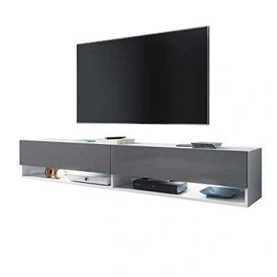 Abbildung von Selsey Wander TV Lowboard/TV Schrank in Weiß Matt/Grau Hochglanz hängend/stehend mit LED 100cm