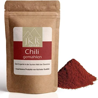 Abbildung von JKR Spices Chilipulver aus gemahlenen Chilis Chillis mild scharf echte gemahlene Chili Schoten feines Pulver getrockneten Ideal zum Kochen und Würzen 1000g